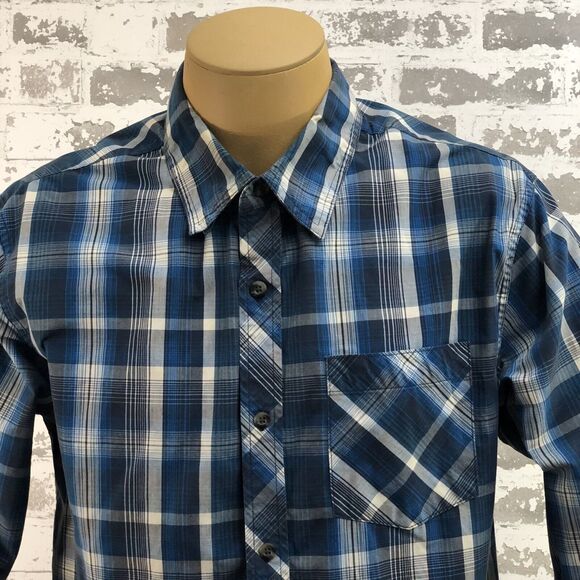Magellan Mens M Shirt Adventure Gear Mag Release Loose Blue/WH Plaid Outdoors - Picture 2 of 8